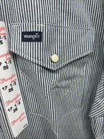 New men’s Wrangler White Black Stripe long Sleeve Pearl Snap 17.5 Large M-69