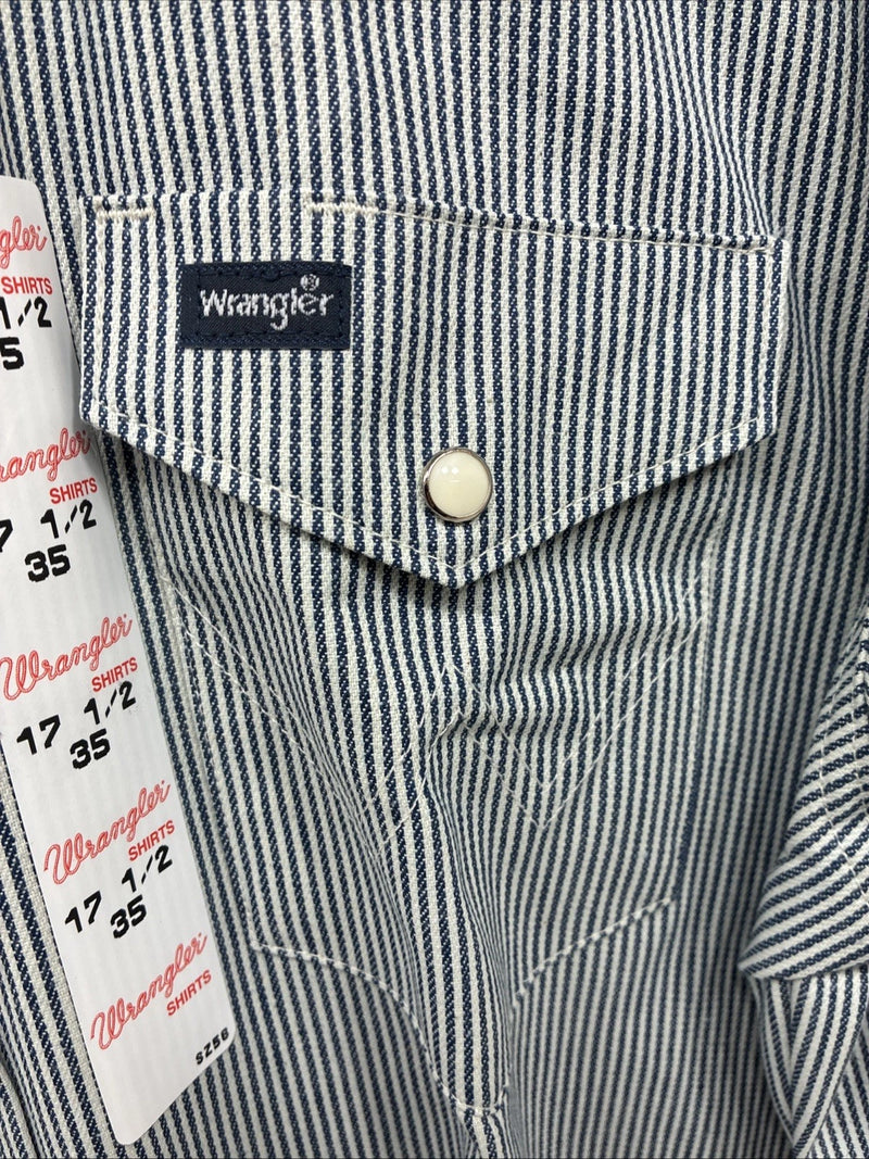 New men’s Wrangler White Black Stripe long Sleeve Pearl Snap 17.5 Large M-69