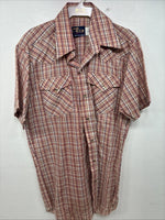 New Women’s Pandhanel Slim Red Plaid Short Sleeve Pearl Snap 15.5 Large MM-20