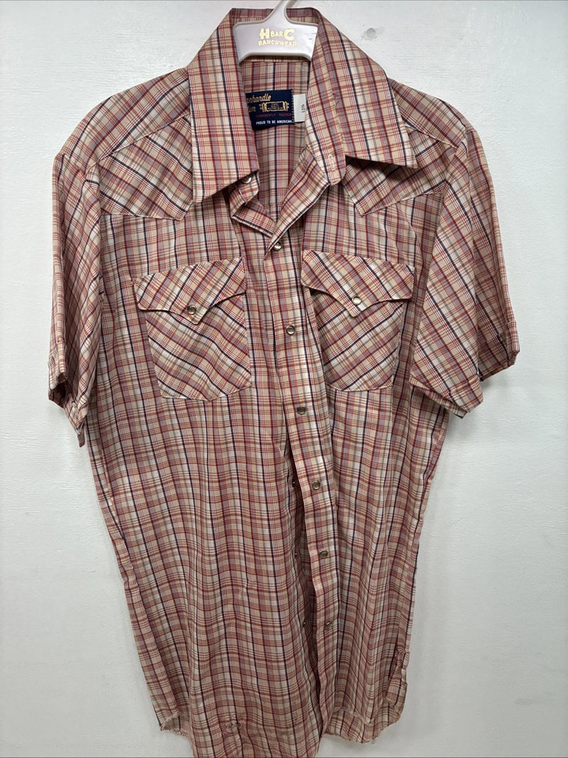 New Women’s Pandhanel Slim Red Plaid Short Sleeve Pearl Snap 15.5 Large MM-20