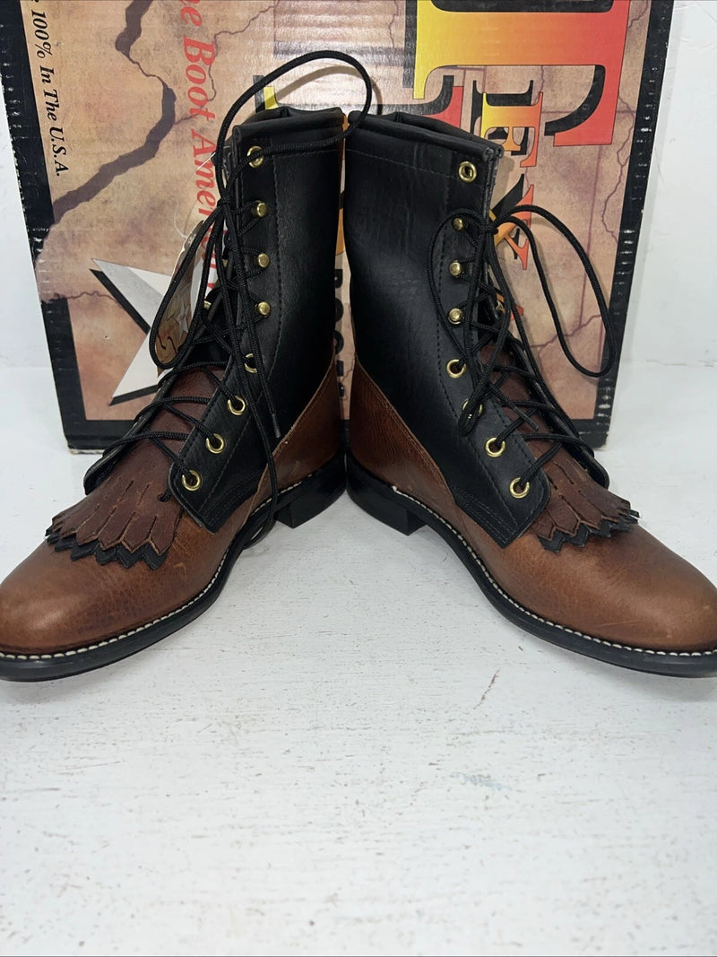 New Women’s Brown Lace Up Texas Brand Cowboy Boots. 4460 6.5 6 1/2 M. 19-88