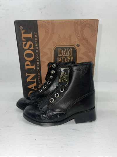 New Infant Black Ostrich Print Lace Up Dan Post Cowboy Boots. 6 D. 24-4