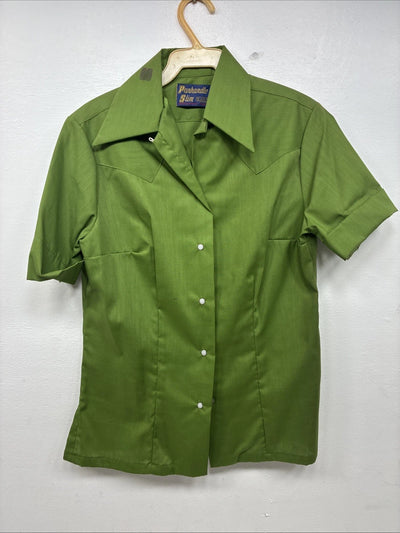 New Women’s Panhandle Slim Green Short Sleeve Pearl Snap Size 12 KK-90