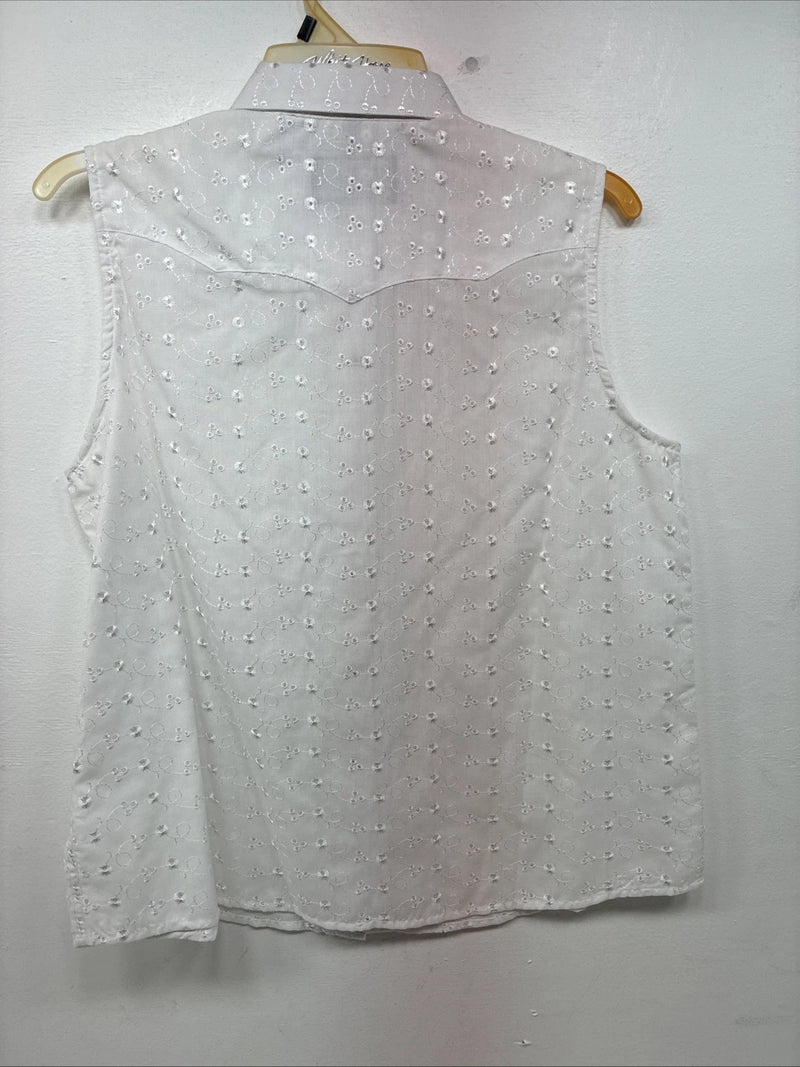 New Women’s White Horse White Designed Short Sleeve Pearl Snap Large II-88