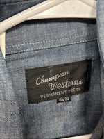 New Men’s Champion Western Jean Design Long Sleeve Pearl Snap 15.5 Medium K-45