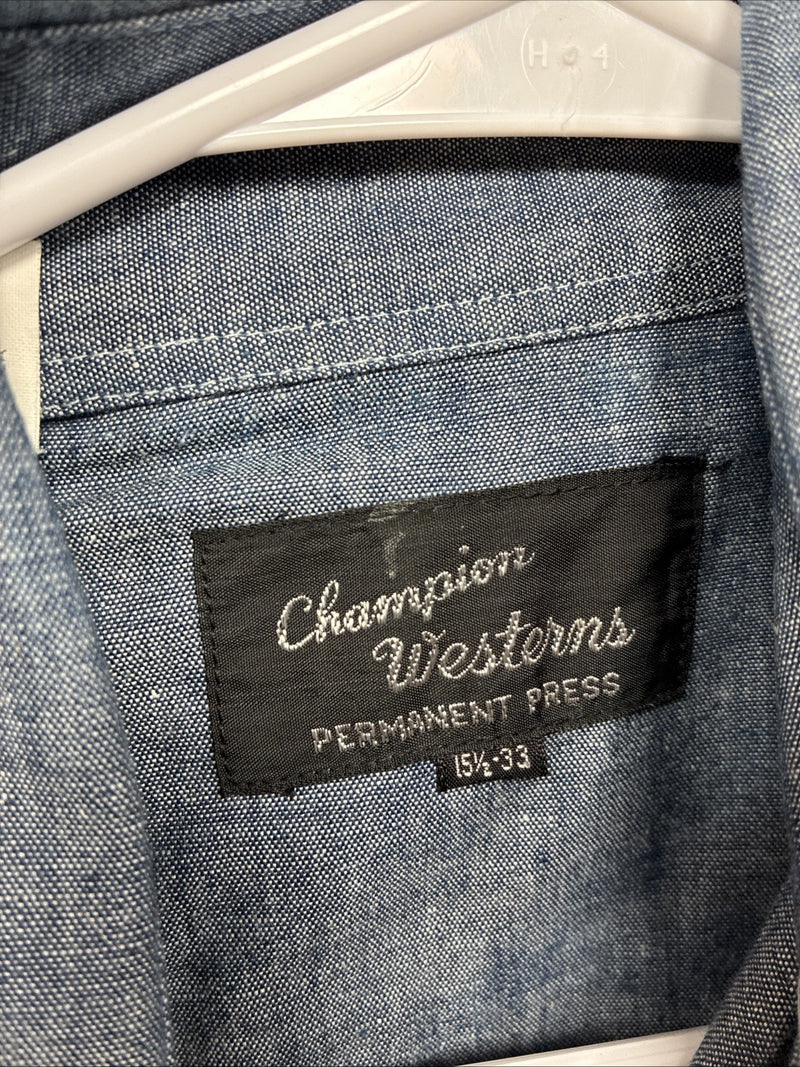 New Men’s Champion Western Jean Design Long Sleeve Pearl Snap 15.5 Medium K-45