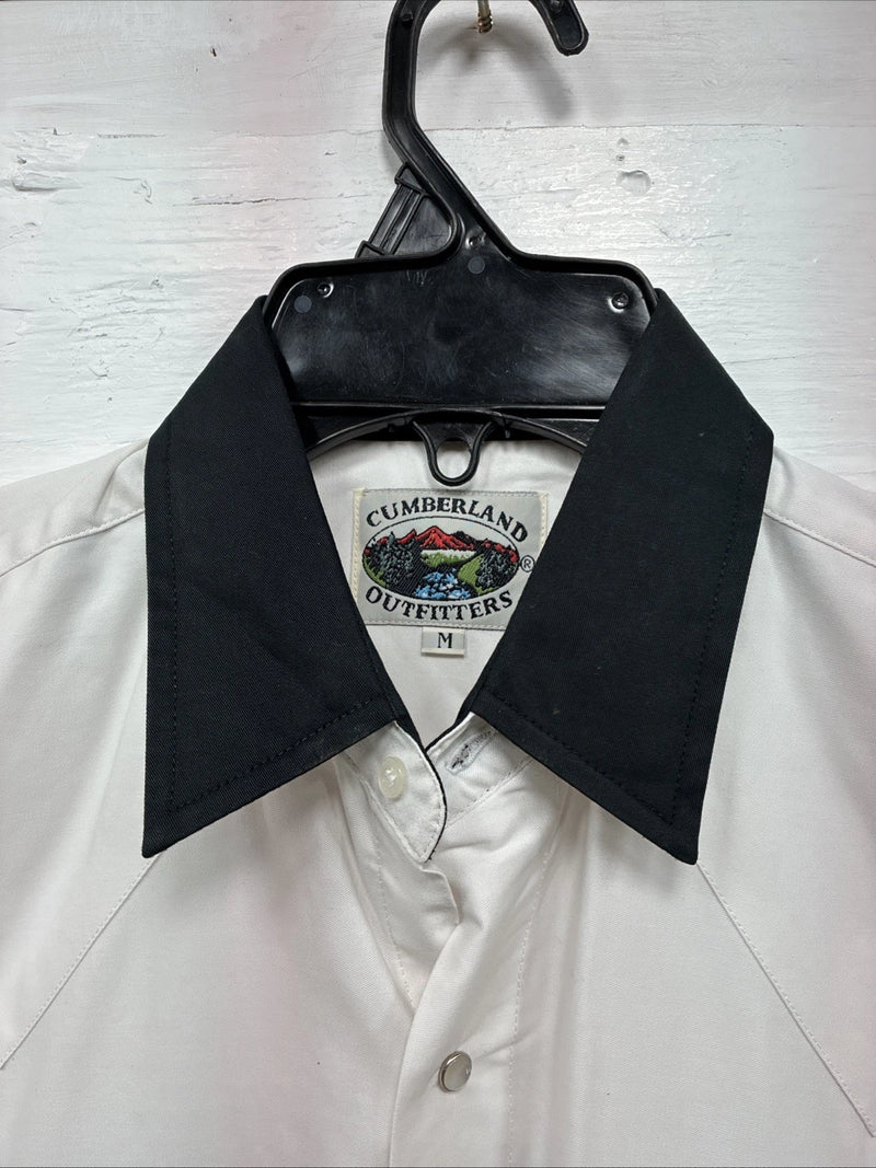 New Men’s Cumberland White Black Design Long Sleeve Pearl Snap Medium K-54