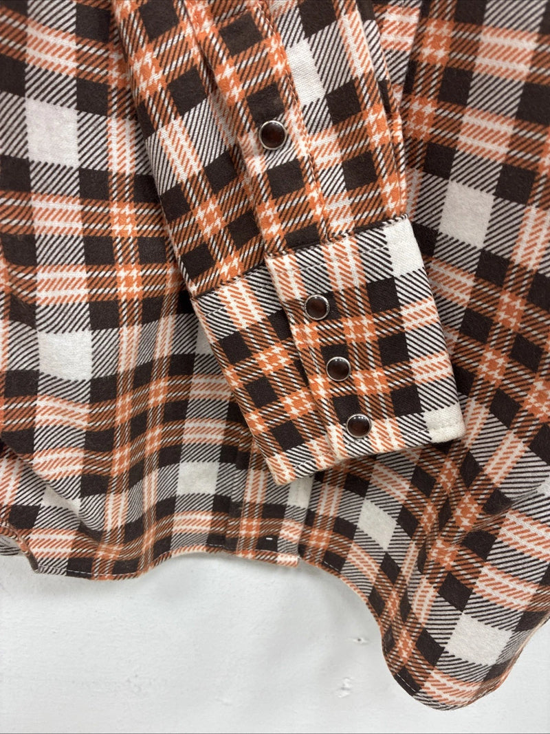 New Women’s Panhandle Slim Orange Plaid Long Sleeve Pearl Snap 10 X 32 LL-34