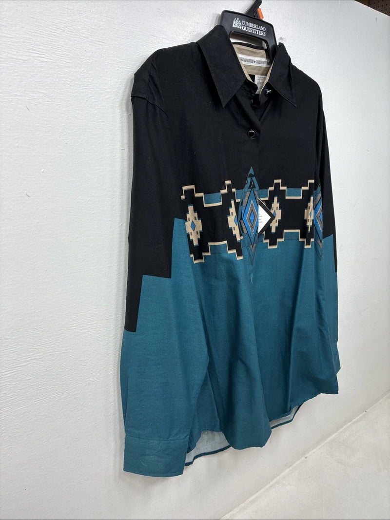 New Women’s Cumberland Black Blue Long Sleeve Button Up Medium TT-25