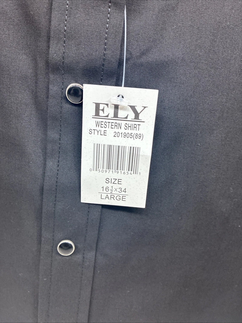 New Men’s  ELY Cattleman Black Long Sleeve Pearl Snap 16.5 X 34 Large V1-100