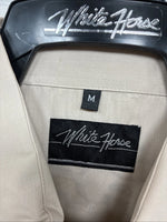 New Men’s White Horse Brown Embroidered Long Sleeve Pearl Snap Medium K-59