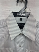 New Kids White Horse Gray Stripe Long Sleeve Pearl Snap Medium DD-54