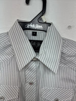 New Kids White Horse Gray Stripe Long Sleeve Pearl Snap Small DD-129