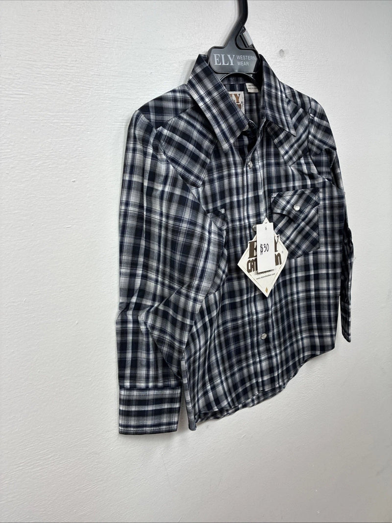 New Kids ELY Cattleman Black Plaid Long Sleeve Pearl Snap Size 5 DD-149