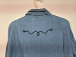New Women’s Rochelle Forest Blue Jean Long Sleeve Button Up Small LL-33