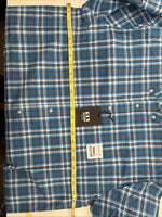 New Men’s ELY Cattleman Blue Plaid Long Sleeve Pearl Button Up Large CC-19