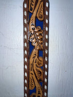 New Blue Genuine Leather Longhorn Tooled 32” Belt #82829 JJ-39