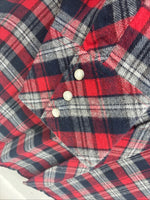 New Men’s White Horse Red Gray Plaid Long Sleeve Pearl Snap Large V-97