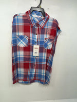 New Women’s Plaid Cumberland Outfitters Cut Off Button Up Shirt L #14119 3B-49
