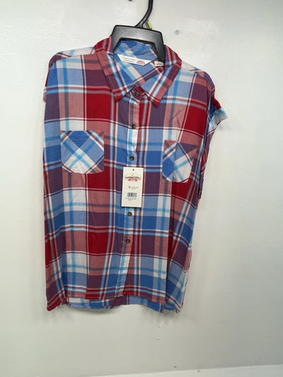 New Women’s Plaid Cumberland Outfitters Cut Off Button Up Shirt L #14119 3B-49