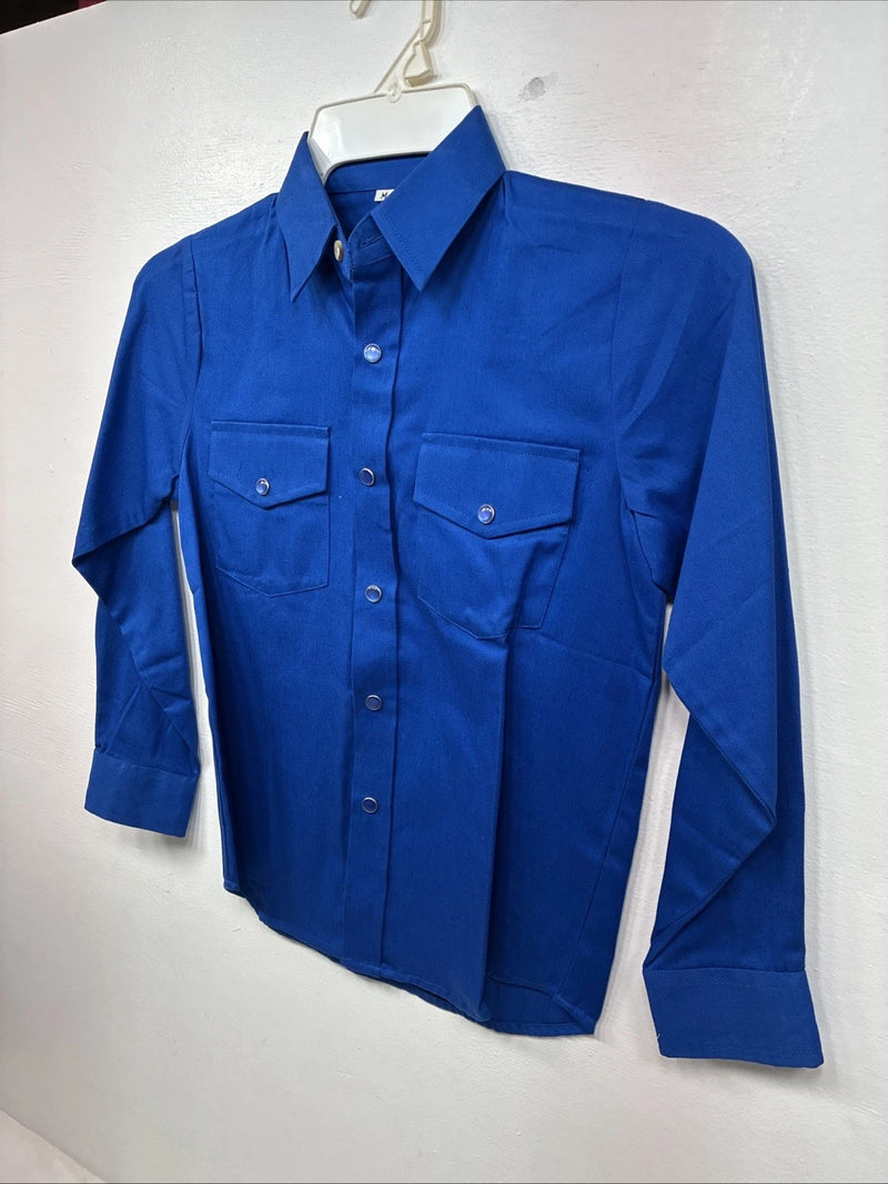 New Kids Western Express Blue Long Sleeve Pearl Snap Medium LL-23