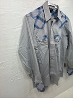 New Kids Champion Western Gray Plaid Long Sleeve Pearl Snap Size 18 CC-107