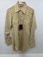 New Men’s Fenton Yellow Stripe Long Sleeve Pearl Snap 15 Medium AA-65
