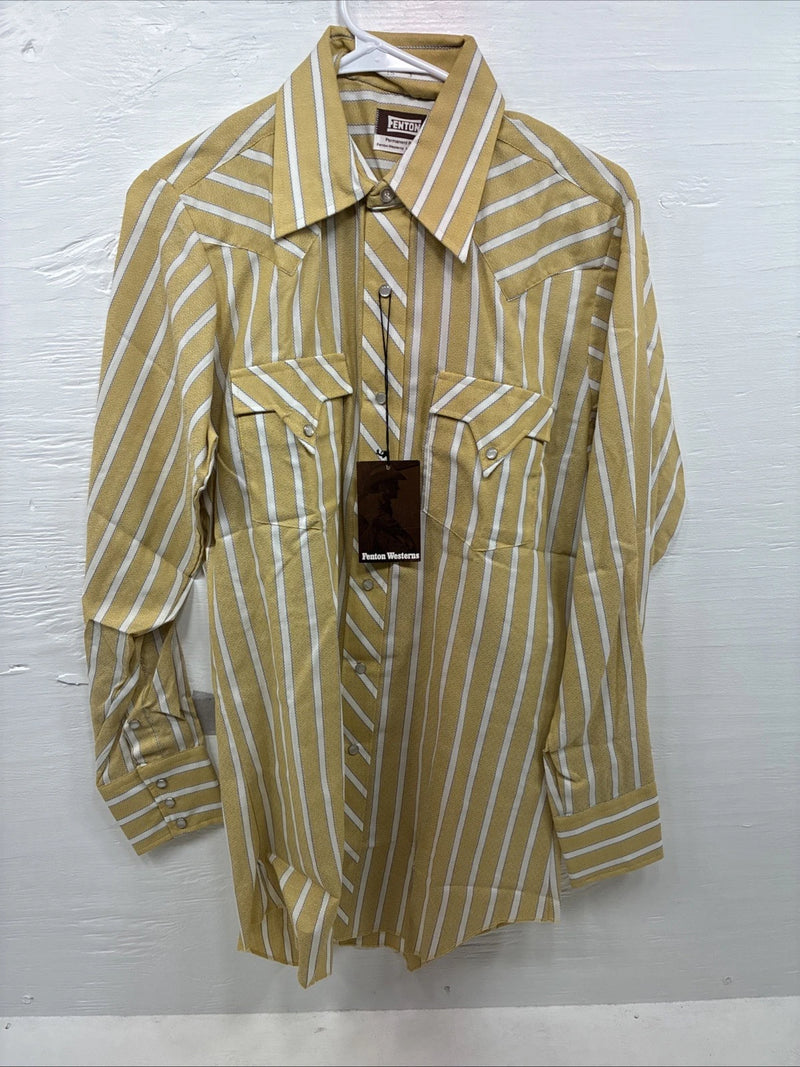 New Men’s Fenton Yellow Stripe Long Sleeve Pearl Snap 15 Medium AA-65