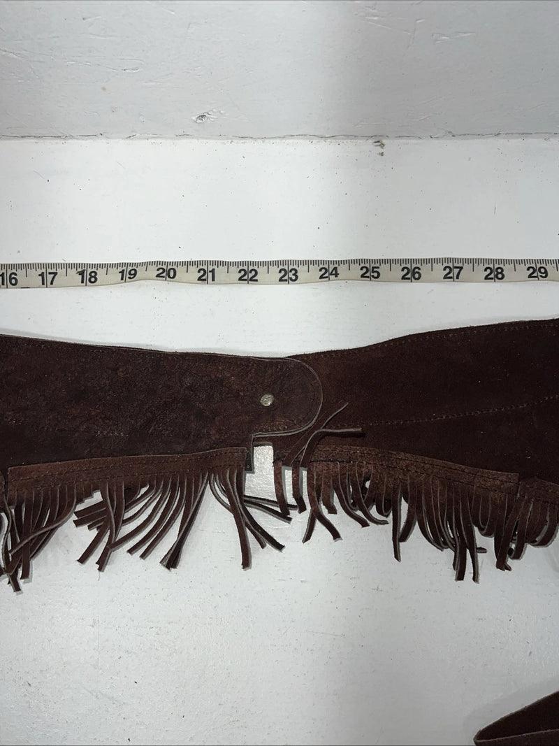 New Congress Leather Burgundy Show Chaps With Fringe Adjustable Waist 40” L-47