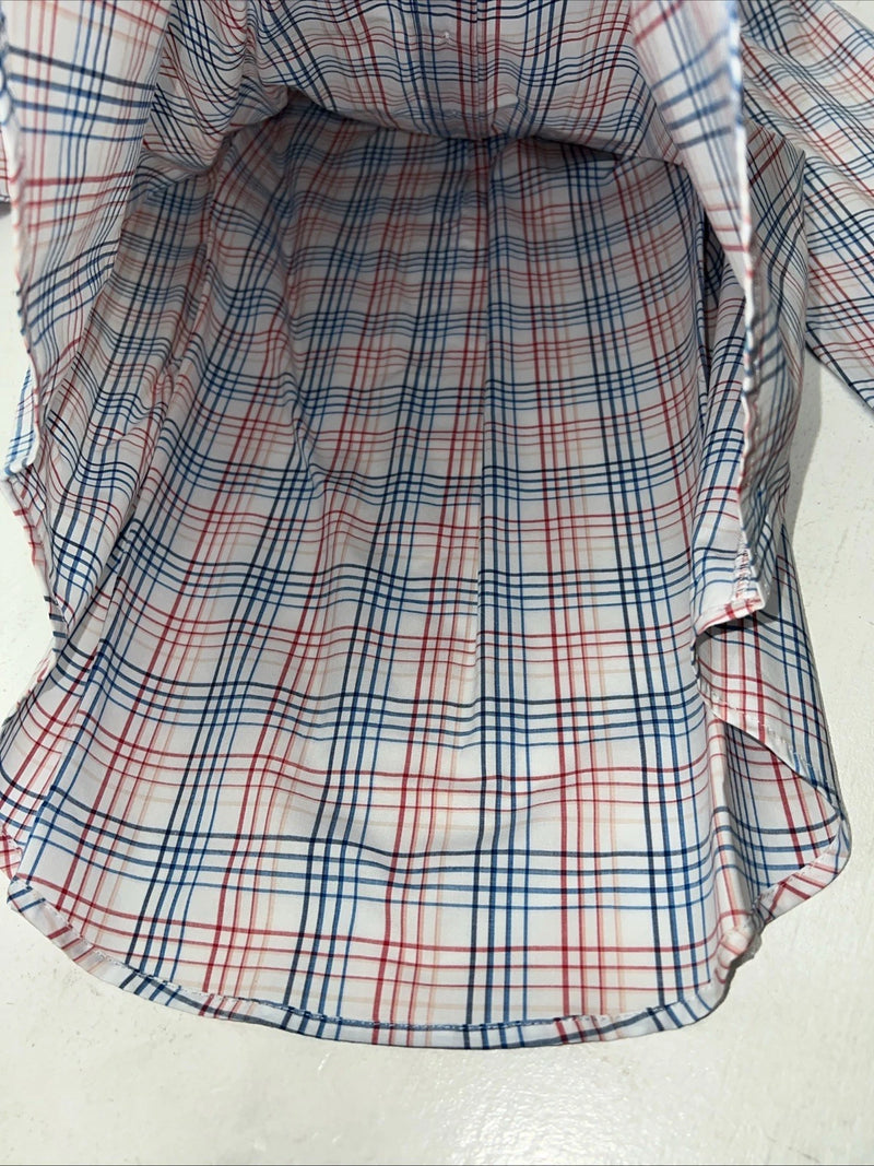 New Men’s Blue Red Plaid ELY Cattleman Button Up Long Sleeve Shirt. M P-42