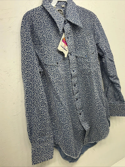 New Men’s Blue Pearl Snap Miller Long Sleeve Shirt. 15.5x33 M I-45