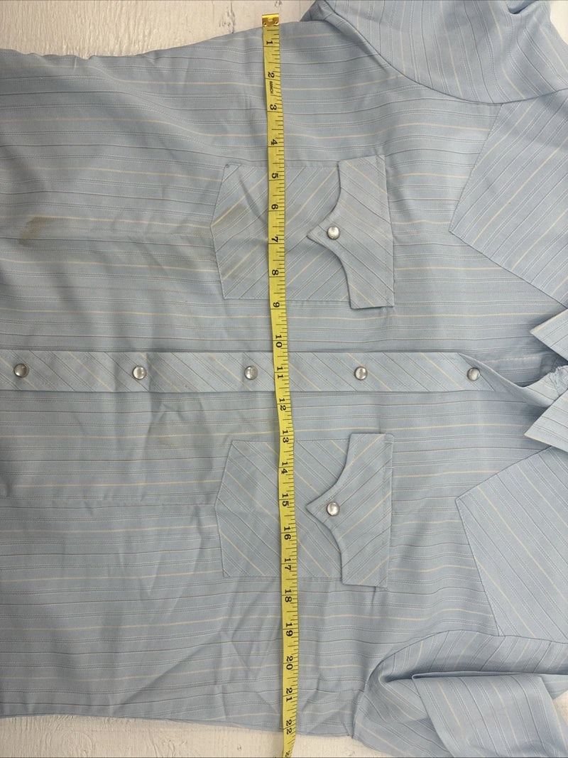 New Men’s ELY Cattleman Blue Stripe Long Sleeve Pearl Snap 16 X 34 Large V-113