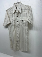 New men’s Panhandle slim white Stripped Pearl Snap Short Sleeve 14.5 Small A-179