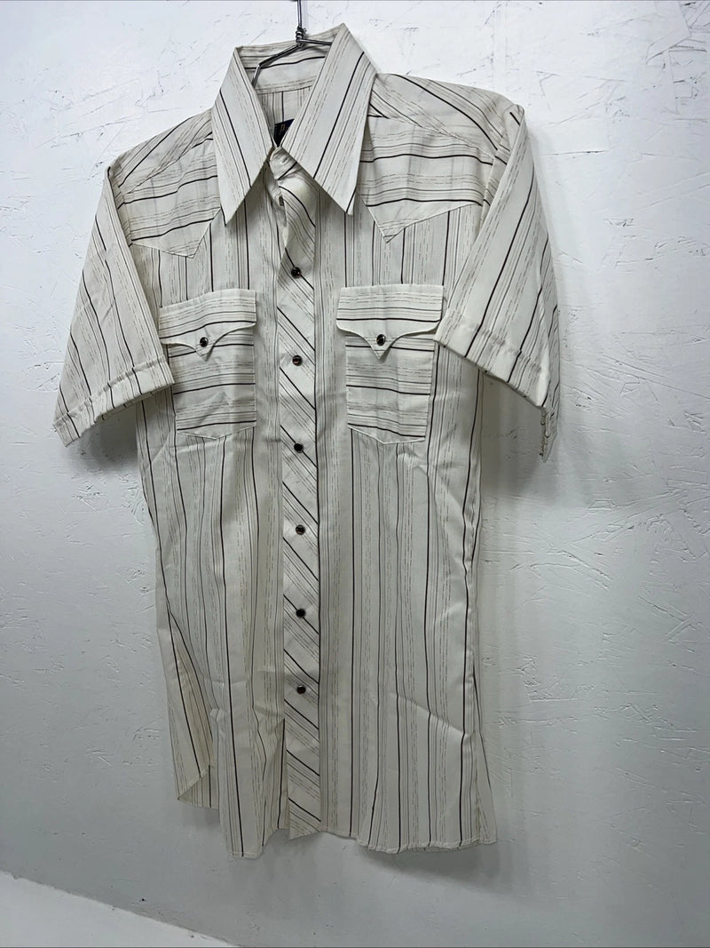 New men’s Panhandle slim white Stripped Pearl Snap Short Sleeve 14.5 Small A-179