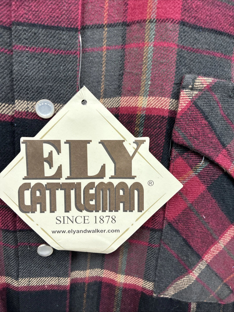 New Men’s ELY Cattleman Red Black Flannel Long Sleeve Pearl Snap 4XL E-82