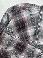 New Women’s Cumberland Purple Plaid Long Sleeve Pearl Snap 2XL KK-78