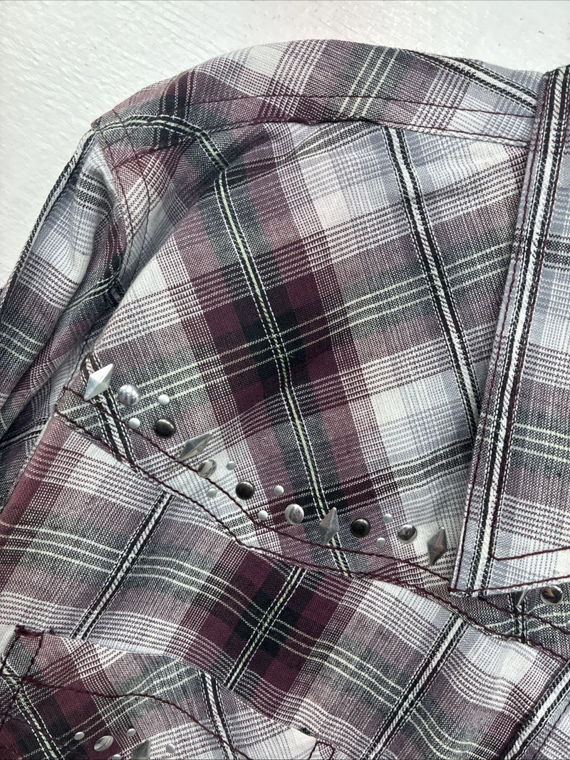 New Women’s Cumberland Purple Plaid Long Sleeve Pearl Snap 2XL KK-78
