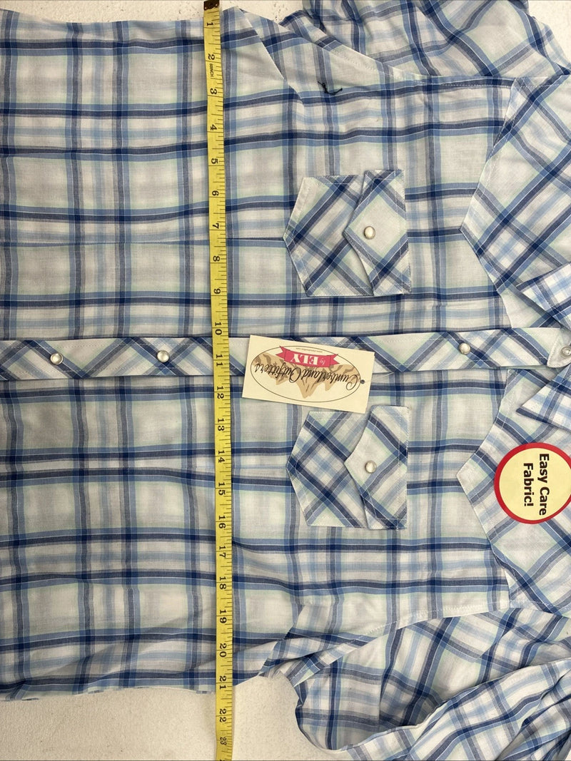 Me Women’s Cumberland Blue Plaid Long Sleeve Pearl Snap XL II-92