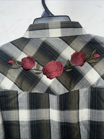 New Men’s Green Plaid Rose ELY cattleman Pearl Snap Long Sleeve Shirt. XXL G-66