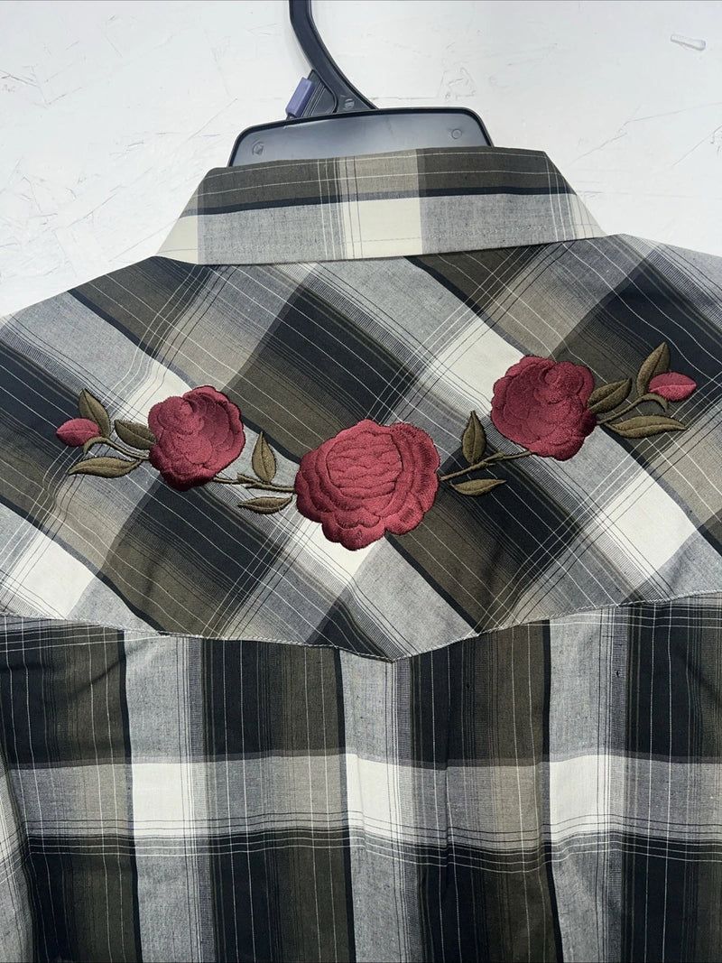 New Men’s Green Plaid Rose ELY cattleman Pearl Snap Long Sleeve Shirt. XXL G-66