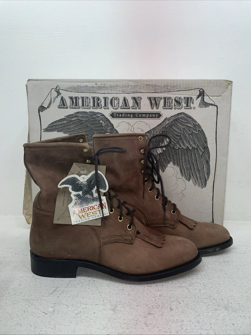 New Men’s Brown Lace Up American West Cowboy Boots. 6992 8.5 8 1/2 E W. 3-106