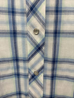 New Women’s Cumberland Blue Plaid Long Sleeve Pearl Snap Large GG-84