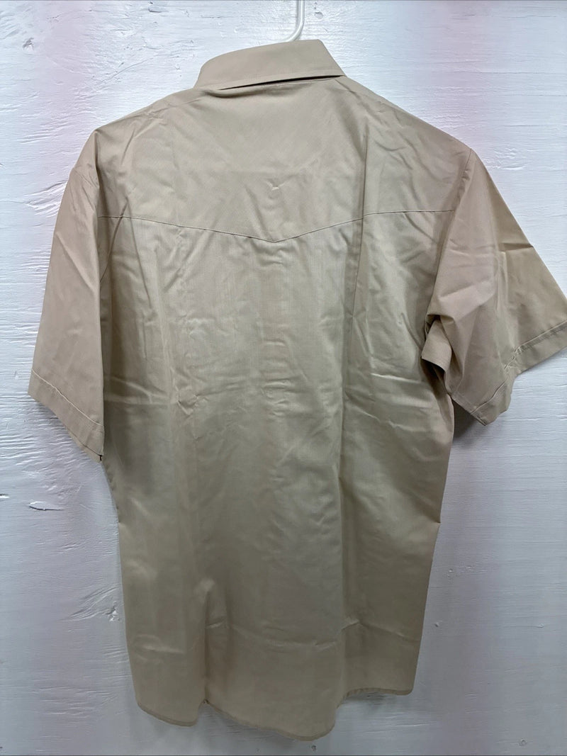 New Men’s ELY Cattleman Tan Short Sleeve Pearl Snap Shirt  16 Large X-103