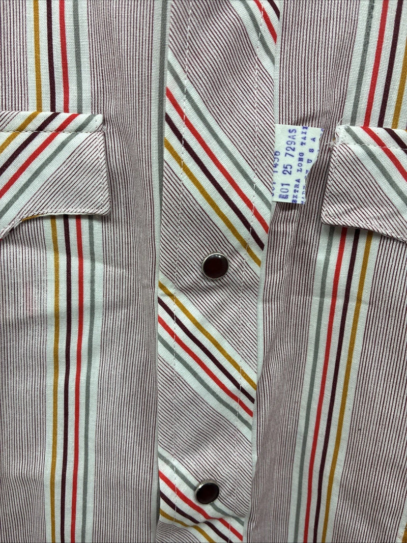 New Men’s Tem Tex Pink Multicolor Stripe Long Sleeve Pearl Snap 14.5 Small M-99