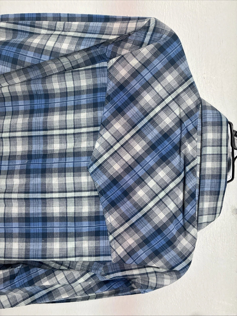 New Women’s Cumberland Blue Plaid Long Sleeve Pearl Snap 1XL GG-38