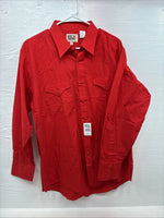 New Men’s ELY Cattleman Simple Red Long Sleeve Pearl Snap 17 X 34 XL T-3