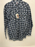 New Mens Blue Flower Denver Westerns Pearl Snap Long Sleeve Shirt. 15.5x33 G-75