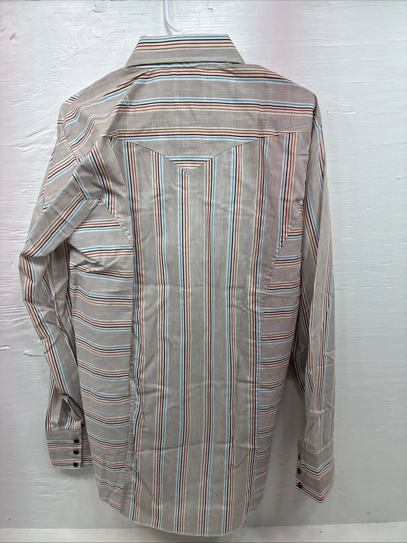 New Men’s Tem Tex Brown Stripe Long Sleeve Pearl Snap 16 Large X-46