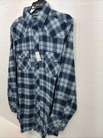 New Men’s White Horse Blue Plaid Long Sleeve Pearl Snap Large V-51