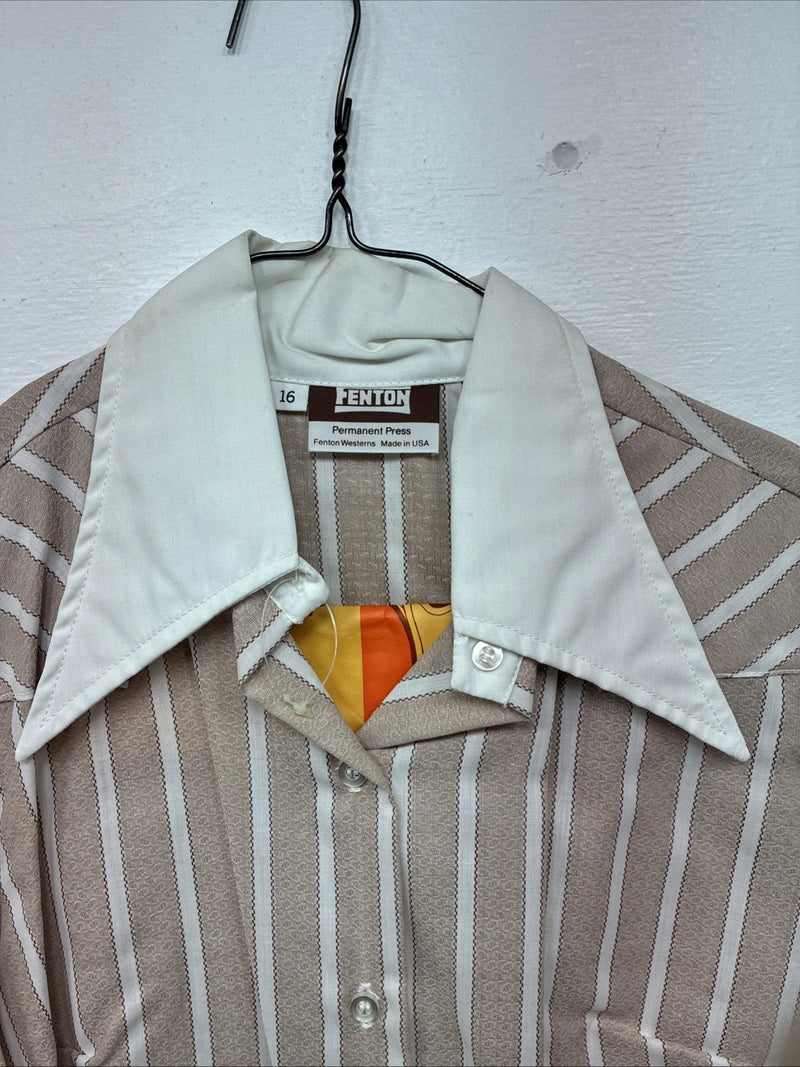 New Women’s Fenton Tan Stripe Long Sleeve Button Up Size 16 II-55